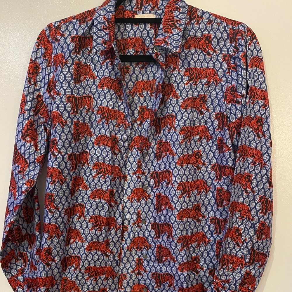 J crew silk tiger button down